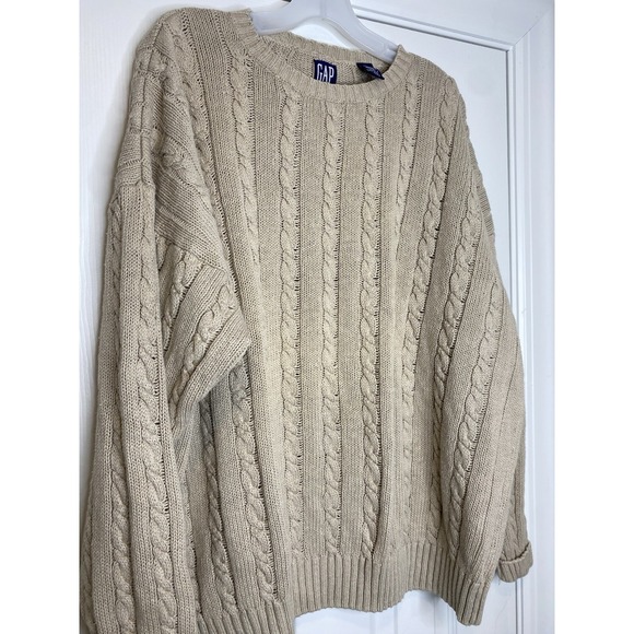 Gap‎ Men's Vintage Linen Blend Cable Knit Sweater Beige Tan Size XL - Picture 2 of 5